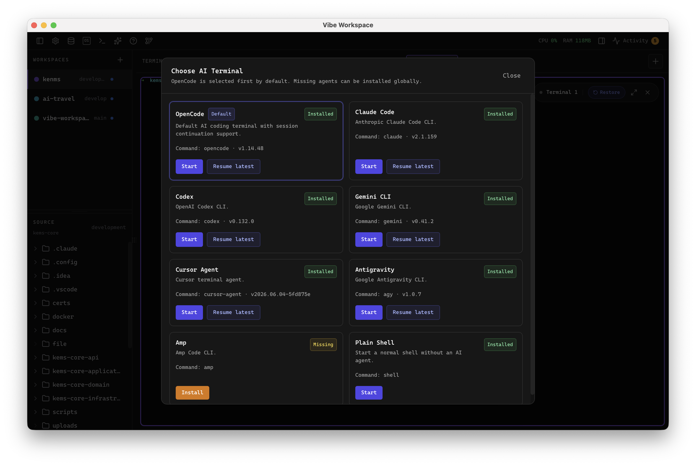 Choose any agent in any terminal